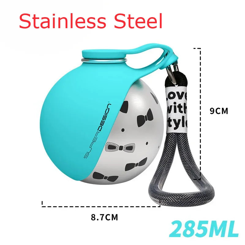285ML Portable Stainless Steel Dog Water Bottle, Leakproof PETG Travel Drinking Dispenser for Small Puppy Outdoor Walking Hiking