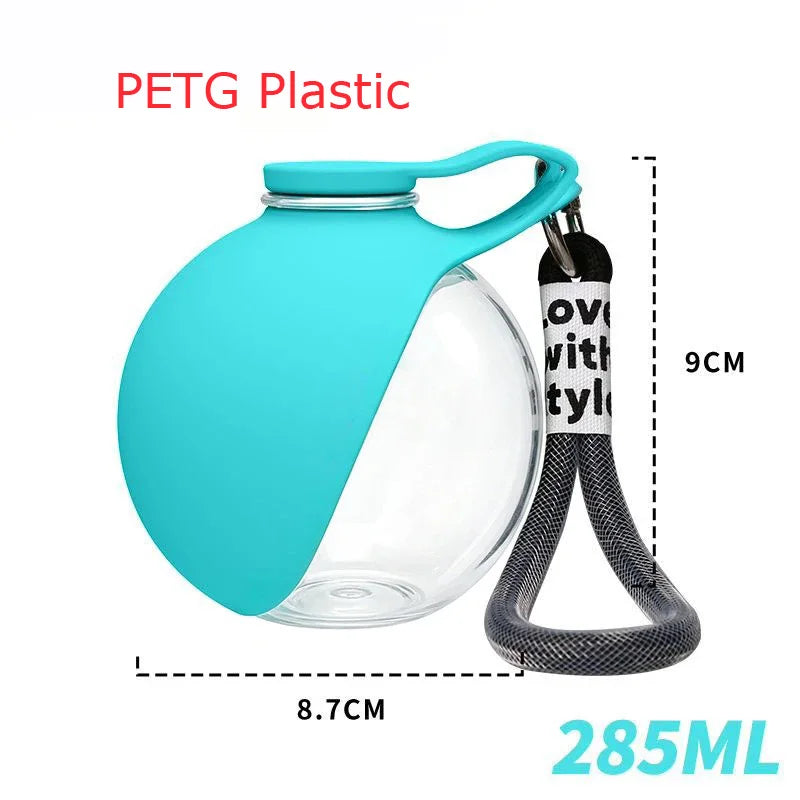 285ML Portable Stainless Steel Dog Water Bottle, Leakproof PETG Travel Drinking Dispenser for Small Puppy Outdoor Walking Hiking