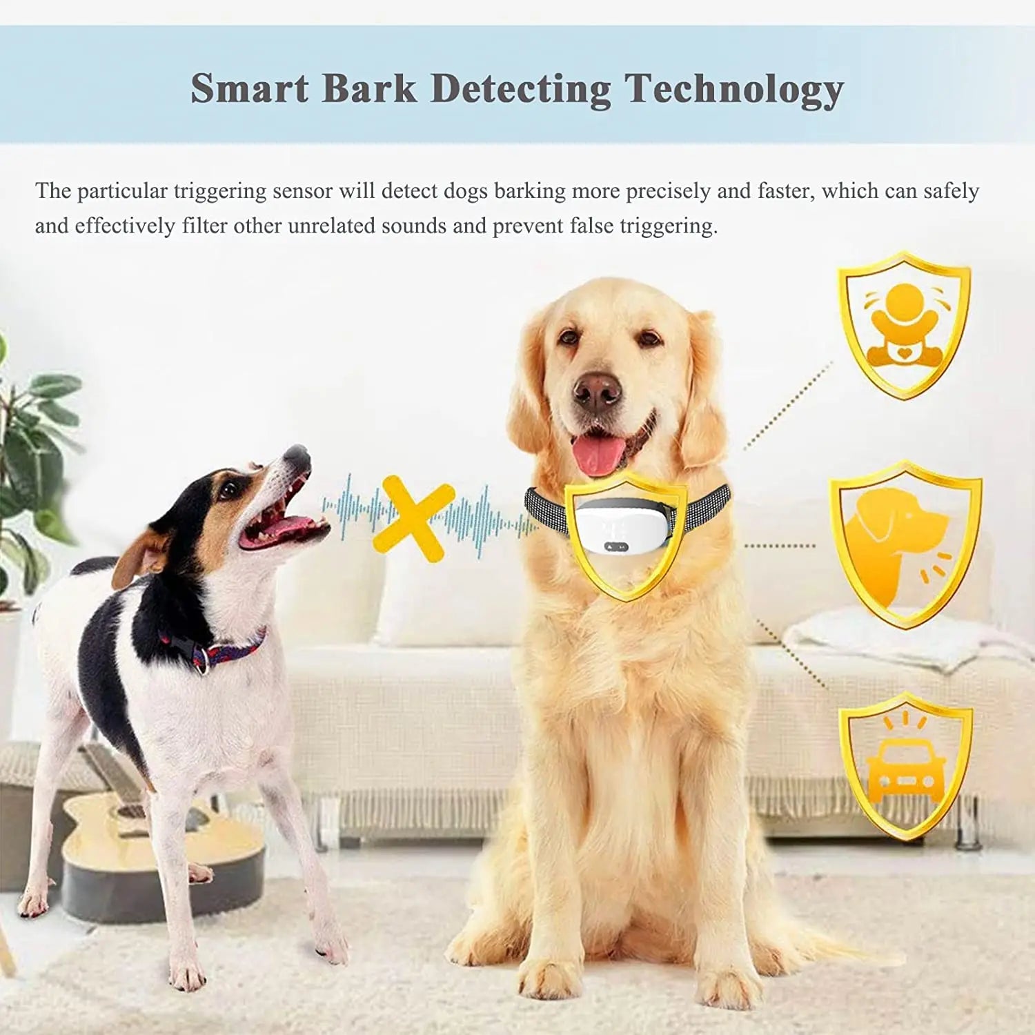 Waterproof Rechargeable Dog Anti Bark Collar Shock Vibration Sound LED No Barking Training Collar for All Breeds