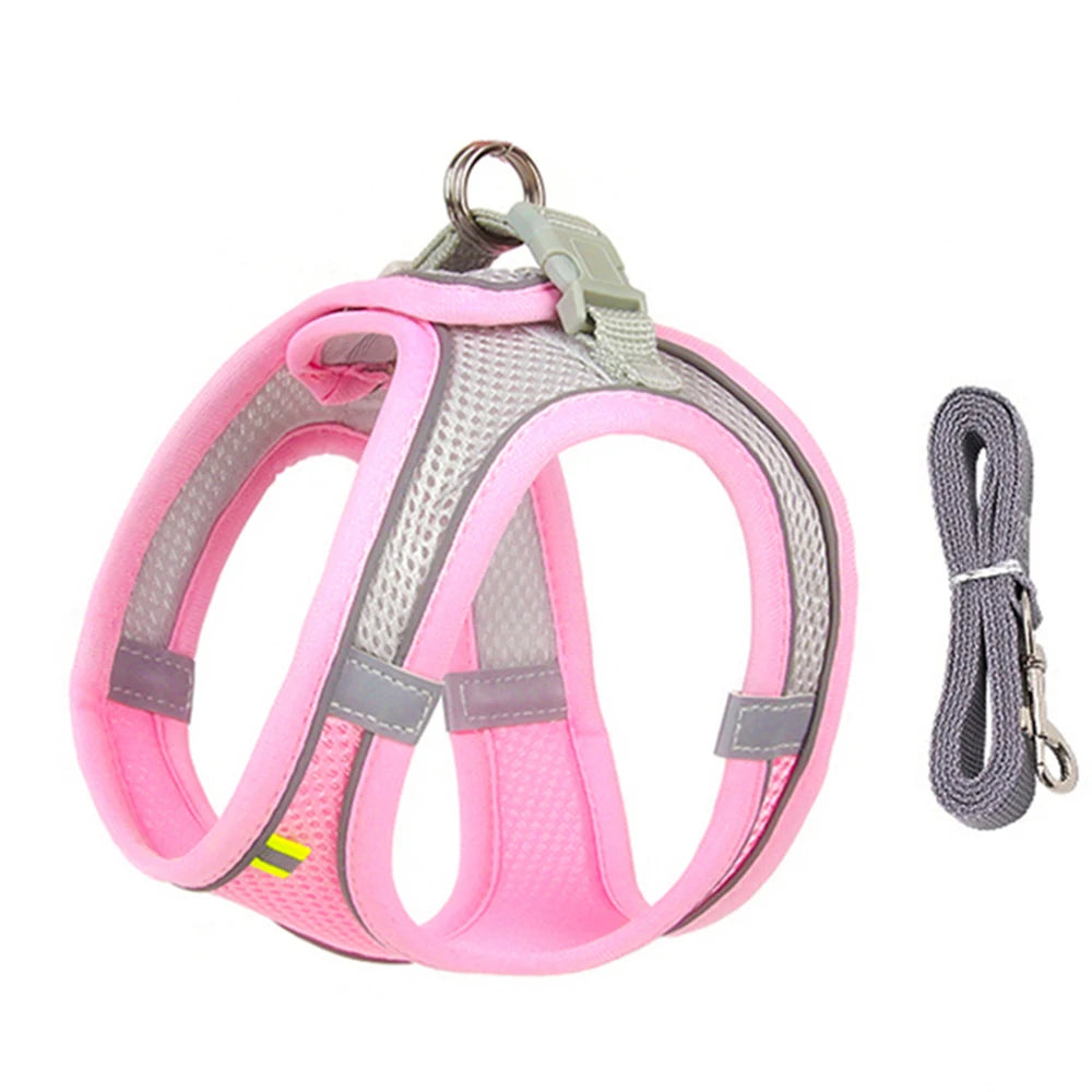 Breathable Mesh Reflective Dog Cat Harness With Matching Leash, Adjustable Vest Harness For Small Puppy Kitten