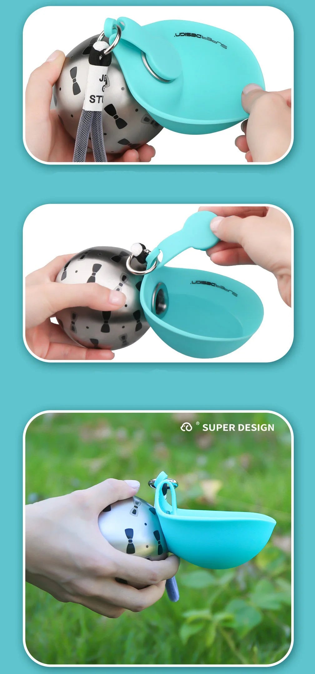 285ML Portable Stainless Steel Dog Water Bottle, Leakproof PETG Travel Drinking Dispenser for Small Puppy Outdoor Walking Hiking
