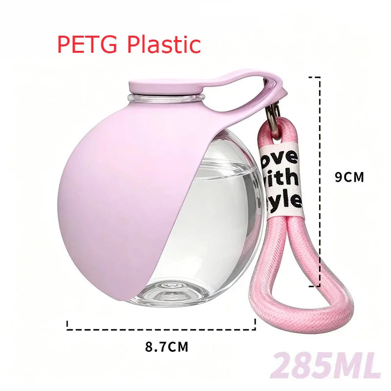285ML Portable Stainless Steel Dog Water Bottle, Leakproof PETG Travel Drinking Dispenser for Small Puppy Outdoor Walking Hiking