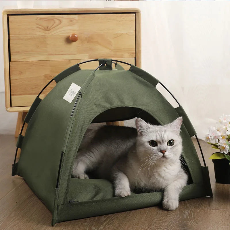 Warm Clamshell Cat Tent Bed with Soft Cushion, Indoor Foldable Kitten House Cave Sofa Bed for Small Pets