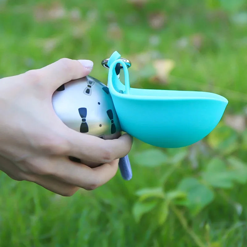 285ML Portable Stainless Steel Dog Water Bottle, Leakproof PETG Travel Drinking Dispenser for Small Puppy Outdoor Walking Hiking