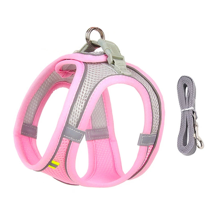 Breathable Mesh Reflective Dog Cat Harness With Matching Leash, Adjustable Vest Harness For Small Puppy Kitten