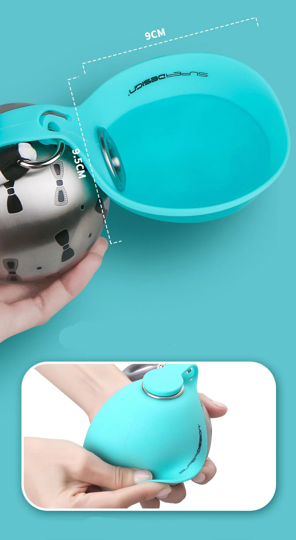 285ML Portable Stainless Steel Dog Water Bottle, Leakproof PETG Travel Drinking Dispenser for Small Puppy Outdoor Walking Hiking