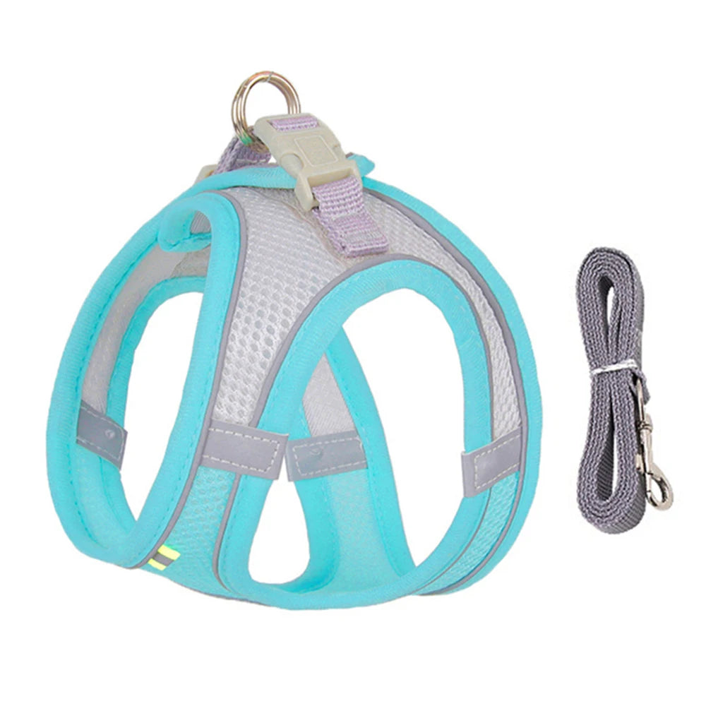 Breathable Mesh Reflective Dog Cat Harness With Matching Leash, Adjustable Vest Harness For Small Puppy Kitten